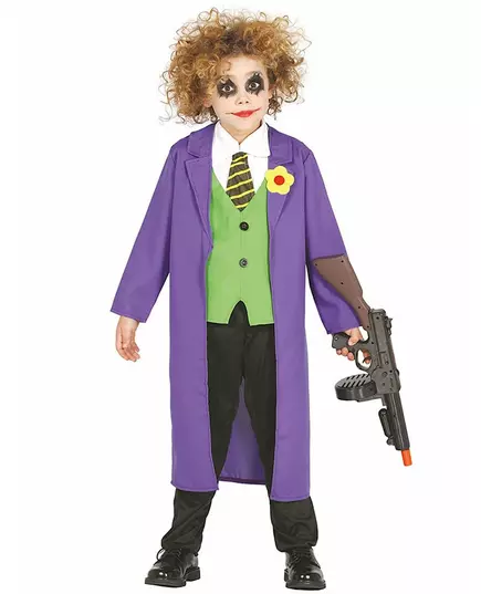 Maskeraddräkt med galen jokerclown barn, Storlek: 9 år (125-135 cm)