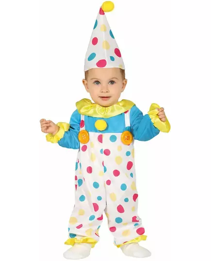 Pastellprickig clownmaskeraddräkt med jumpsuit baby, Storlek: 12-18 månader (82 - 88 cm)