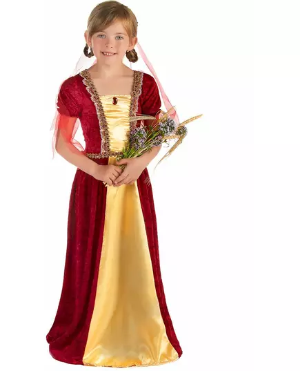 Röd medeltida grevinna maskeraddräkt flicka, Storlek: 10-12 år (130-140 cm)