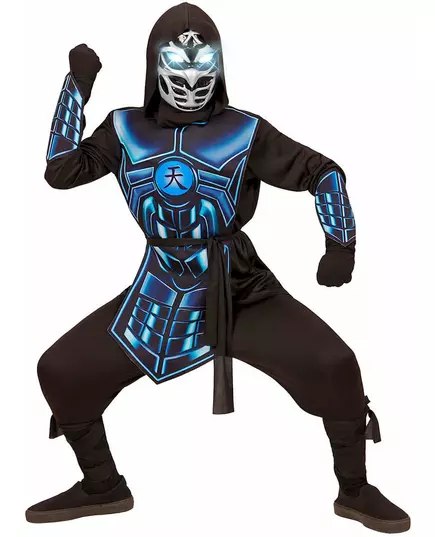 Lysande och ljudande cyberninja-maskeraddräkt för barn, Storlek: 14-16 år (164 cm)