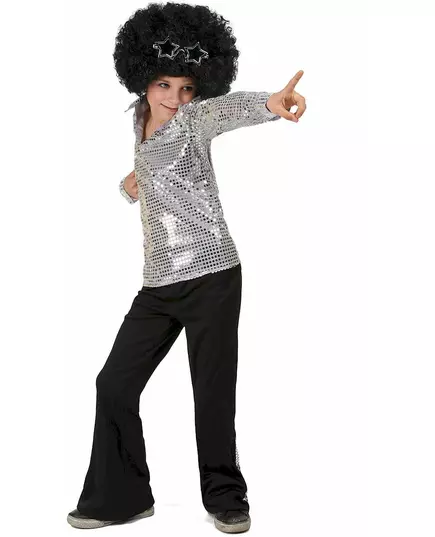 Silverfärgad discokostym med paljetter pojke, Storlek: 7-9 år (M)