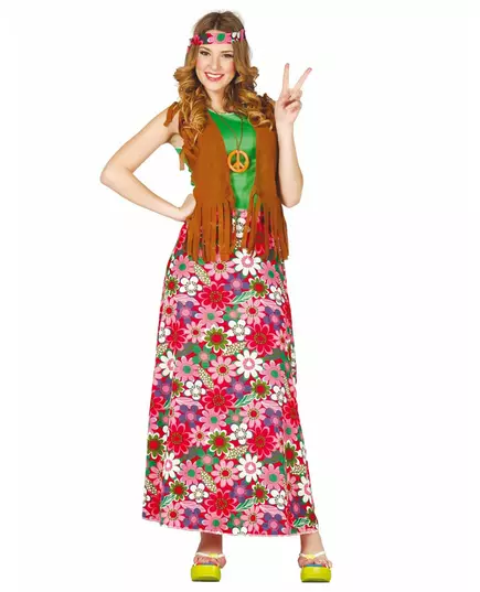 Glad hippiemaskeraddräkt dam, Storlek: X-Large (44-46)