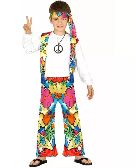 Hippiemaskeraddräkt med stora blommor för barn, Storlek: 10-12 år (142-148 cm)