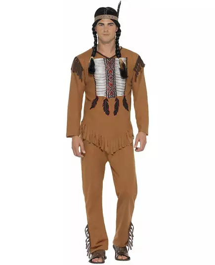 Indiansk maskeraddräkt med fransar herr, Storlek: Medium