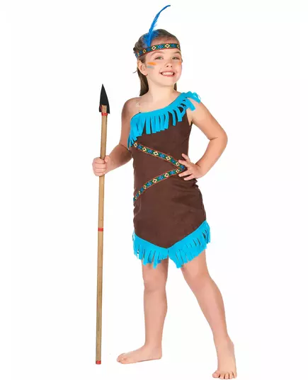 Maskeraddräkt indian brun och blå flicka, Storlek: 5-6 år (S)