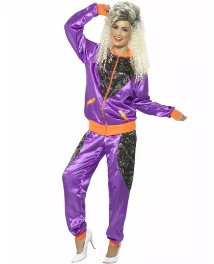 Lila retrojogging-maskeraddräkt för dam, Storlek: X-Large