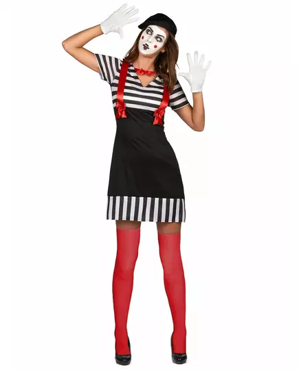 Mime-maskeraddräkt dam, Storlek: Medium