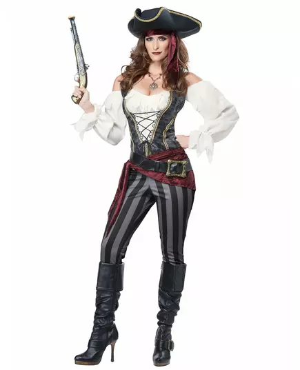 Grå piratmaskeraddräkt dam, Storlek: X-Small (36/38)