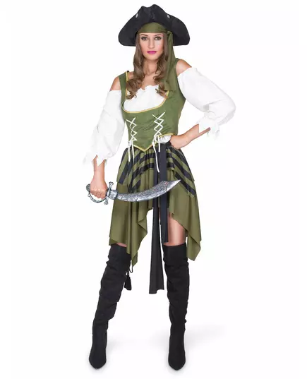 Grön piratmaskeraddräkt dam, Storlek: Medium