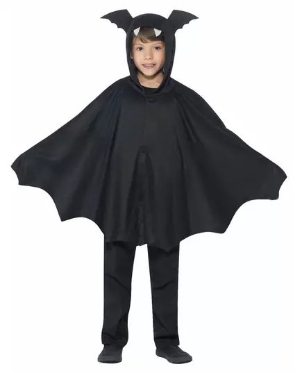 Svart fladdermusponchomaskeraddräkt för barn Halloween, Storlek: 10-12 år (145/158 cm)