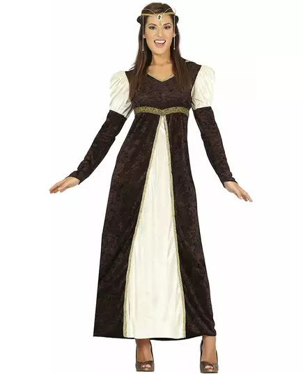 Brun medeltida prinsessmaskeraddräkt dam, Storlek: Large (42-44)