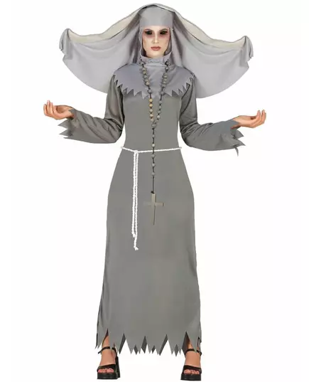 Grå maskeraddräkt besatt nunna dam Halloween, Storlek: Large (42-44)