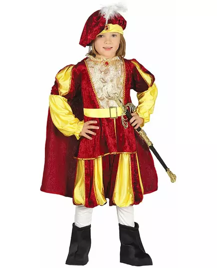 Maskeraddräkt kung i röd och gul sammet pojke, Storlek: 9 år (125-135 cm)