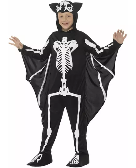Skelettfladdermus-maskeraddräkt barn Halloween, Storlek: 10-12 år (145/158 cm)