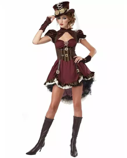 Steampunk-maskeraddräkt dam vinröd, Storlek: X-Small (36/38)