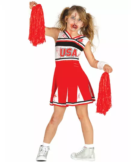 Zombie-pom-pom-flicka maskeraddräkt barn Halloween, Storlek: 10-12 år (142-148 cm)
