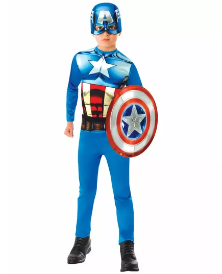 Klassisk Captain America™-dräkt med sköld pojke, Storlek: 7-8 år(122-128 cm)