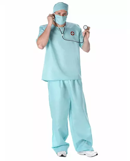 Maskeraddräkt och tillbehör kirurg herr blå, Storlek: Large