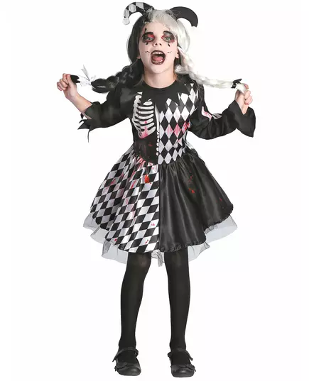 Blodig harlekinmaskeraddräkt flicka, Storlek: 4-6 år (110-120 cm)