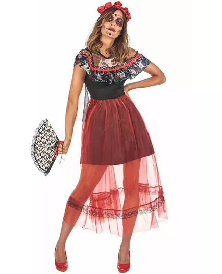 Dia de los Muertos-maskeraddräkt för dam, Storlek: Large