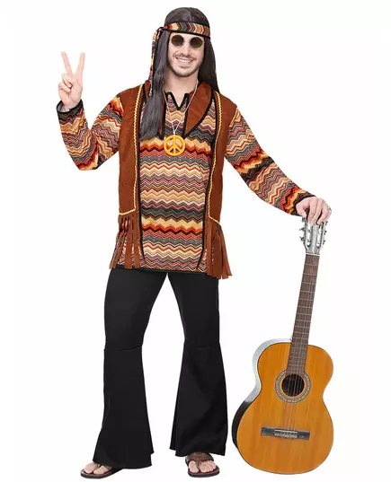 Hippiemaskeraddräkt med naturtema herr, Storlek: Large