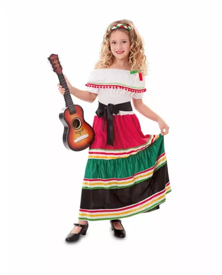 Färgglad mexikansk maskeraddräkt för flickor, Storlek: 7-9 år(122-138 cm)