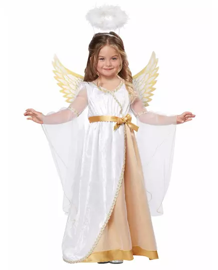Lyxig vit och guldfärgad liten ängel-maskeraddräkt för flickor, Storlek: 3-4 år (101cm)