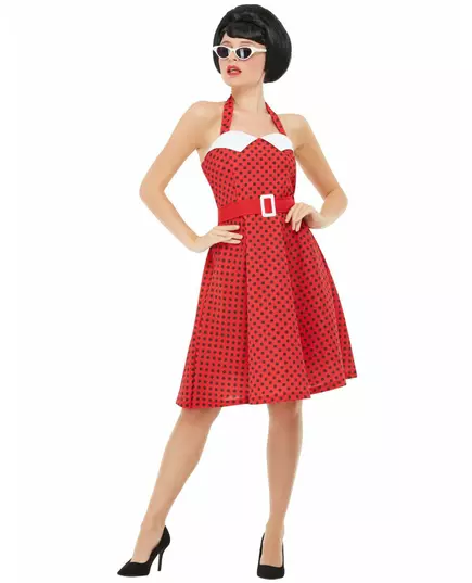 Röd rockabilly-maskeraddräkt 50-tal dam, Storlek: L