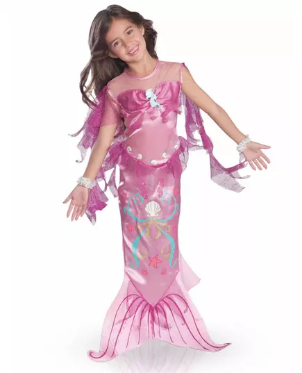 Rosa sjöjungfrumaskeraddräkt flicka, Storlek: 5-6 år (110 till 116 cm)