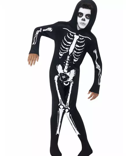 Svart skelettmaskeraddräkt med overall för barn, Storlek: 7-9 år(130/143 cm)