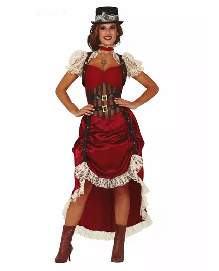 Röd sexig steampunk-maskeraddräkt dam, Storlek: Large (42-44)