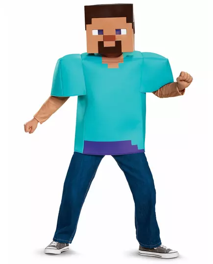 Klassisk Steve-maskeraddräkt Minecraft™ barn, Storlek: 7-8 år (124 - 136 cm)