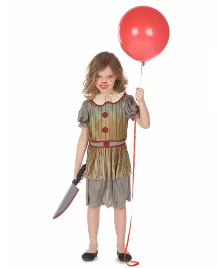 Maskeraddräkt skrämmande clown grå flicka, Storlek: 7-9 år (120-130 cm)