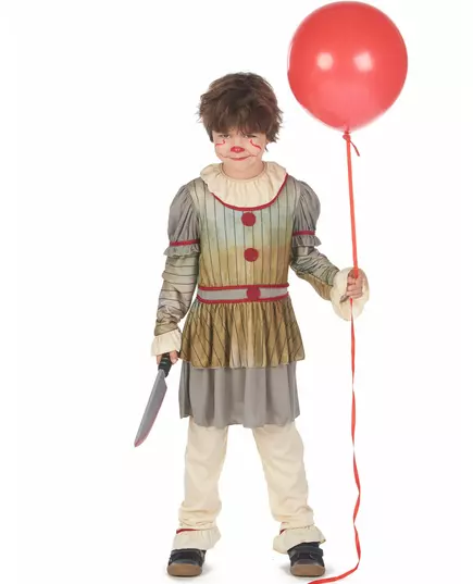 Grå skrämmande clownmaskeraddräkt pojke, Storlek: 13-14 år (140-152 cm)