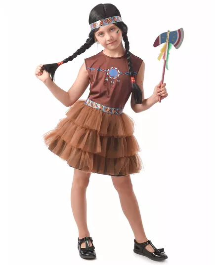 Elegant indianmaskeraddräkt flicka, Storlek: 7-9 år (120-130 cm)