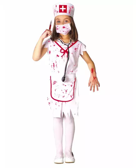 Vit zombiemaskeraddräkt sjuksköterska barn, Storlek: 10-12 år (142-148 cm)
