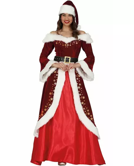 Elegant maskeraddräkt tomtemor med gulddetaljer dam, Storlek: Large (42-44)