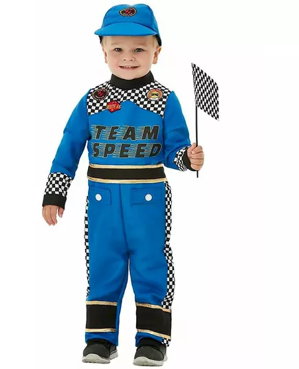 Maskeraddräkt blå racerbilförare baby, Storlek: 3-4 år(97/117 cm)