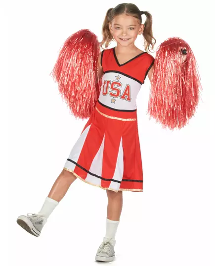 Röd USA-pompomflicka-maskeraddräkt för flicka, Storlek: 13-14 år (140-160 cm)