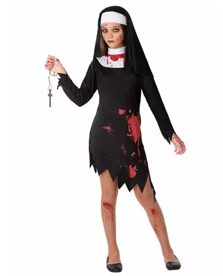 Blodig nunne-maskeraddräkt för flicka, Storlek: 10-12 år (145-160 cm)