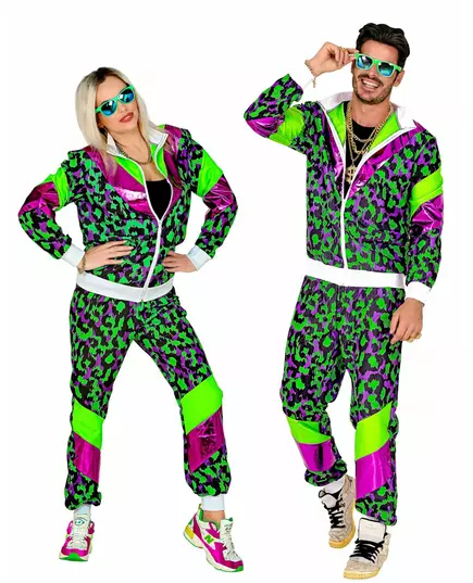 Maskeraddräkt träningsoverall med neonleopardtryck vuxen, Storlek: Large