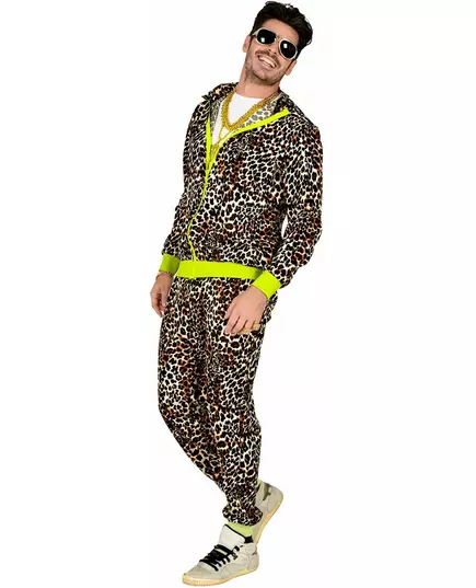 Maskeraddräkt träningsoverall leopard 80-tal vuxen, Storlek: X-Large