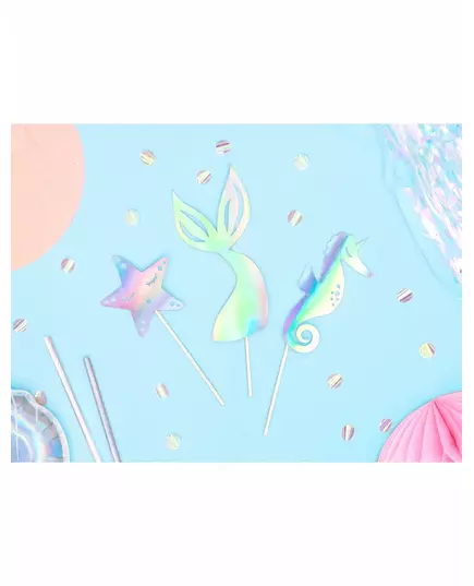 3 holografiska sjöjungfru-caketoppers 24,5 cm, image 2