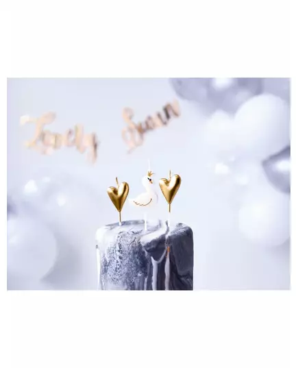 6 ljus på pinne med vita och guldfärgade svanar och hjärtan 3,5 - 4 cm, image 2