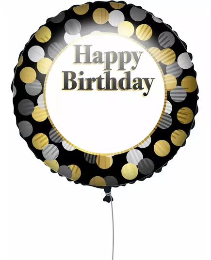 Anpassningsbar Happy Birthday-ballong svart och guld 43 cm, image 2