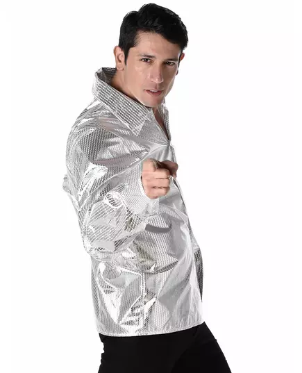 Glittrig silverfärgad discotröja för herr, Storlek: Medium, image 2