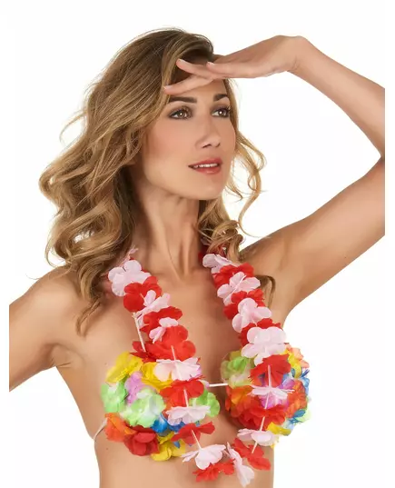 Hawaiianskt supporterhalsband rött och vitt vuxen, image 2