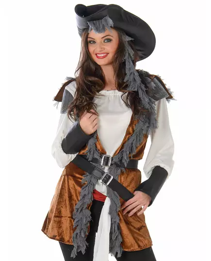 Piratmaskeraddräkt med väst dam, Storlek: X-Small, image 2