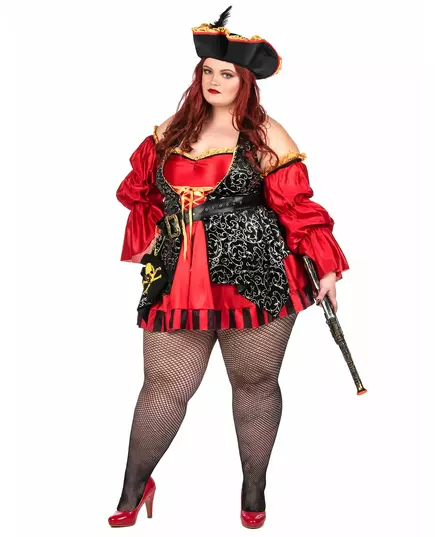 Röd piratmaskeraddräkt för dam – Premium, Storlek: XX-Large (46/48), image 2