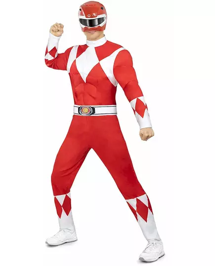 Power Ranger™ röd maskeraddräkt vuxen, Storlek: X-Large